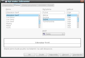 Změna charakteru písma ve stylu