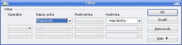 Filter tabuľky sprievodcu dátami v liste tabulka mesačný sumár
