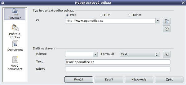 Okno voleb hypertextového odkazu