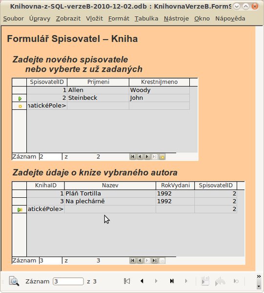 Hotový formulář s nově zadanou knihou