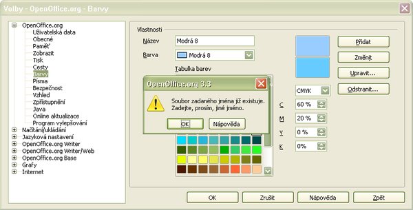 Pokus o pridanie farby s už existujúcim pomenovaním