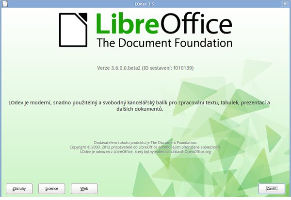 A nakonec – upravené bylo též okno O LibreOffice