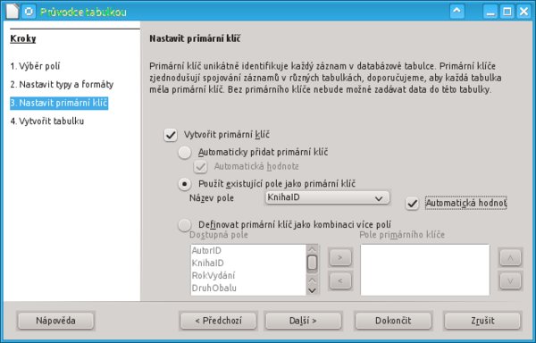 Nastavení primárního klíče