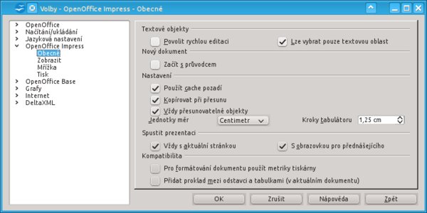 Změna nastavení počátku přehrávání v OpenOffice