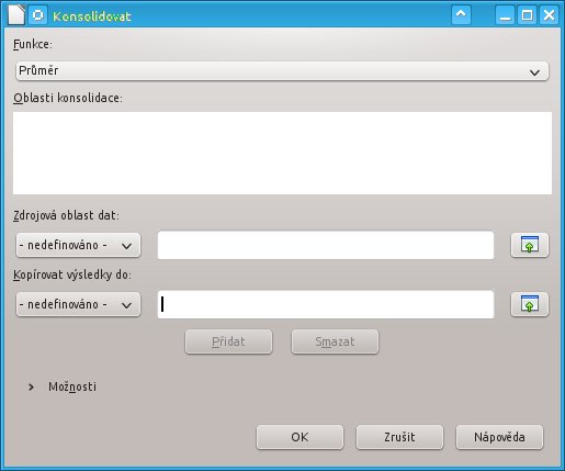 Spuštěné okno Konsolidovat – zatím bez parametrů