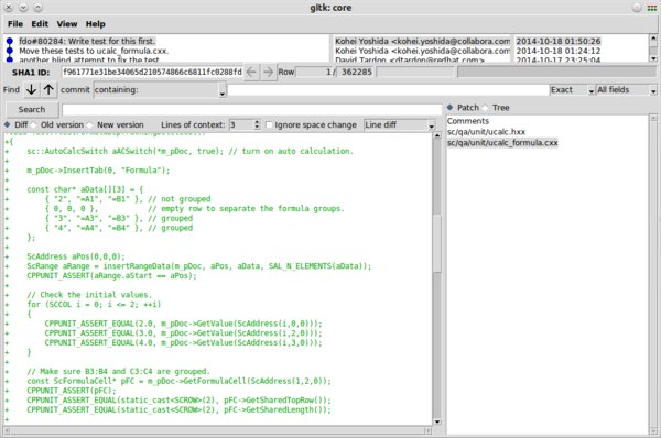 Commit s testem opravy chyby v Calcu v rozhraní Gitk