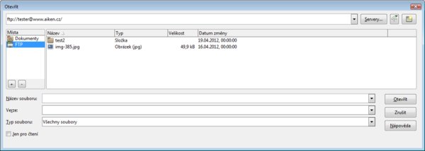 Adresář otevřený přes FTP