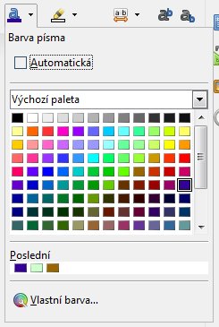 Rozbalovací výběr barev v Impressu