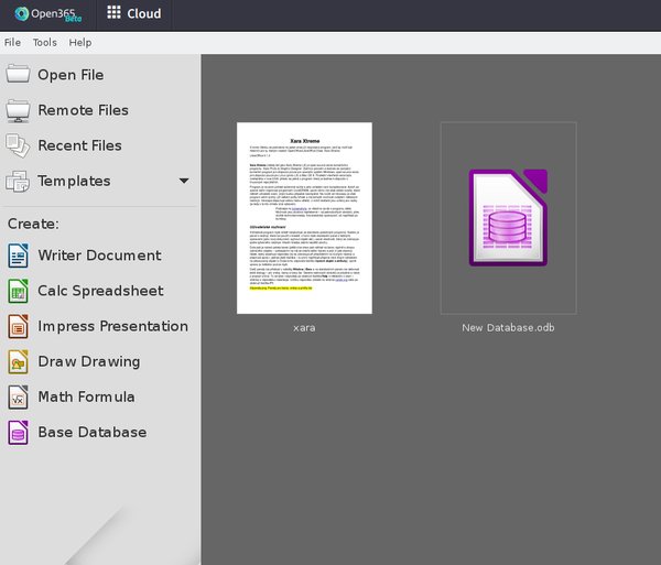 Startovní nabídka LibreOffice