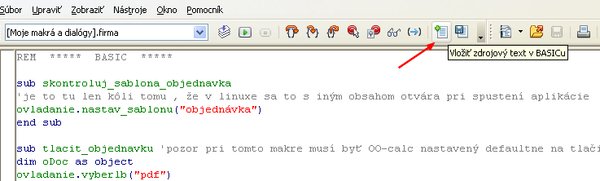 Tlačidlo vložiť zdrojový text BASIC-u