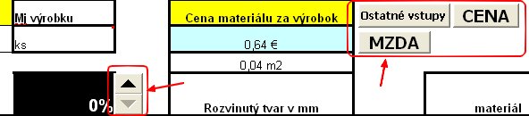 Ovládacie prvky v liste materiál.