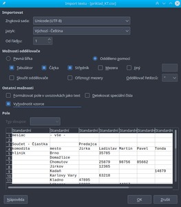 Dialogové okno Import textu s novou funkcí Vyhodnotit vzorce