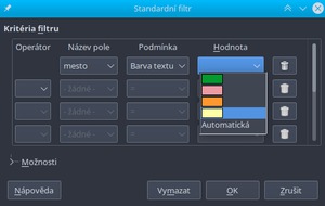 Použití barev při filtrování ve standardním filtru