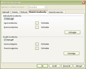 Nastavenie automatických náhrad úvodzoviek v OpenOffice.org