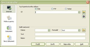 Štandardné okno pre vkladanie a editovanie hypertextových odkazov v OpenOffice.org