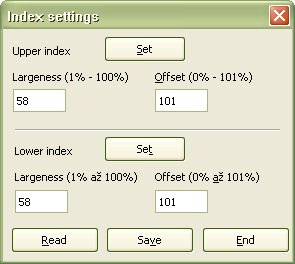 Pracovné okno „Nastavenie indexov“