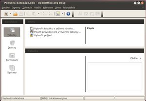 Otevření Base v linuxové distribuci Ubuntu (prázdná databáze)