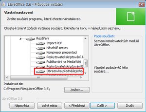 Obrazovka přednášejícího je již v základní výbavě LibreOffice, pamatujte na to a neinstalujte ji znovu