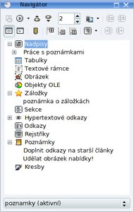 Navigátor obsahuje poznámky i záložky