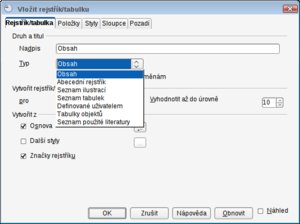 Typ nastavte na Abecední rejstřík