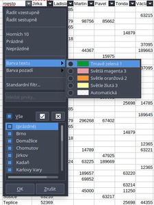 Použití barev při filtrování v automatickém filtru