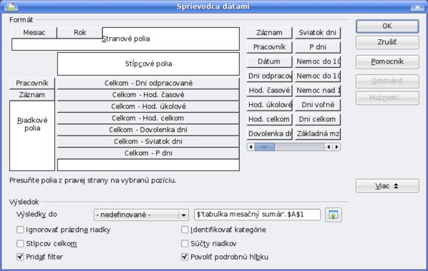 Tabuľka sprievodcu dátami v liste tabulka mesačný sumár