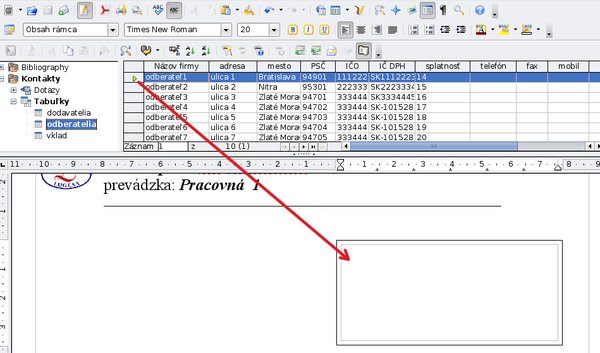 Označenie a vloženie riadku s adresátom