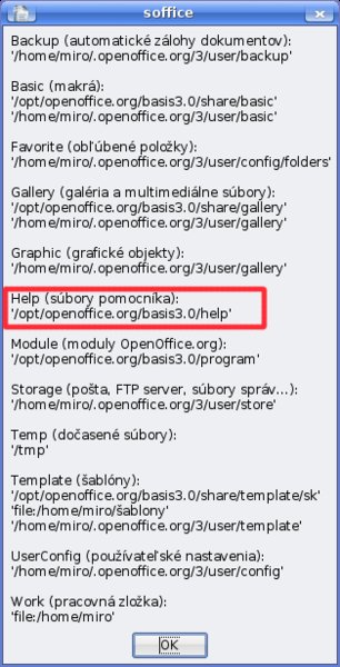 Vyhľadanie cesty k súborom pomocníka pomocou rozšírenia JP_cesty_ooo.oxt v OS Linux (Kubuntu Linux)