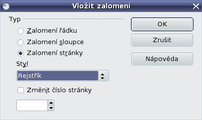 Zalomení stránky pro rejstřík