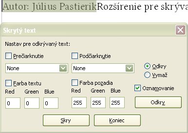Označený text na skrytie