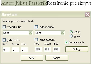 Označený text na skrytie