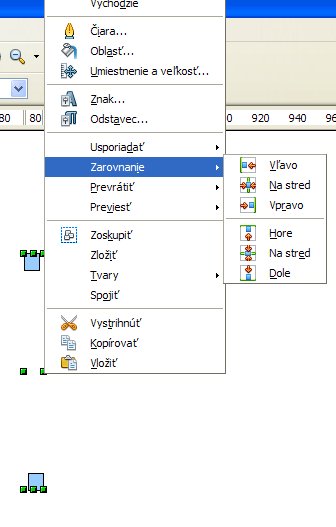 Kontextová ponuka pre zarovnanie objektov