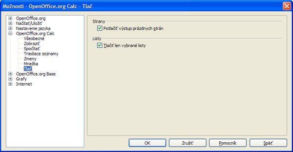 Nastavenie OOo Calc Tlačiť len vybrané listy