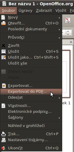 Nastavení pro Export do PDF se nachází v nabídce Soubor