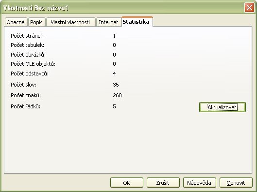 Štatistika súboru po aktualizácii počtu riadkov