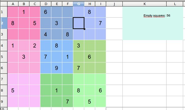 Ukázka Sudoku v Calcu