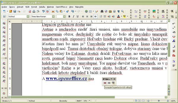 Označenie textu, v ktorom bude vymazaný hypertextový odkaz