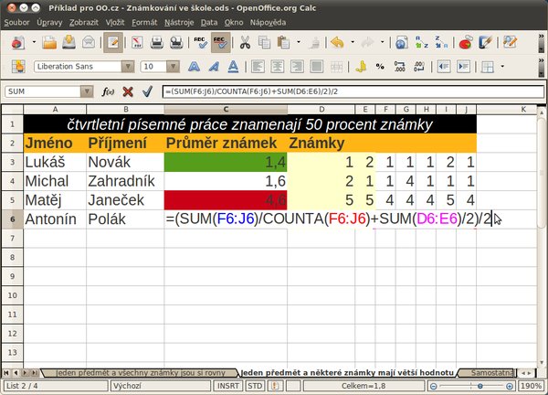 Podmíněné formátování a vzorec pro výpočet průměru