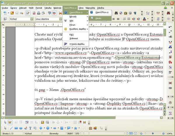 Hľadanie označeného textu na stránkach OpenOffice.cz