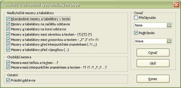 Nastavenie parametrov v okne „Kontrola a označenie typografických chýb“