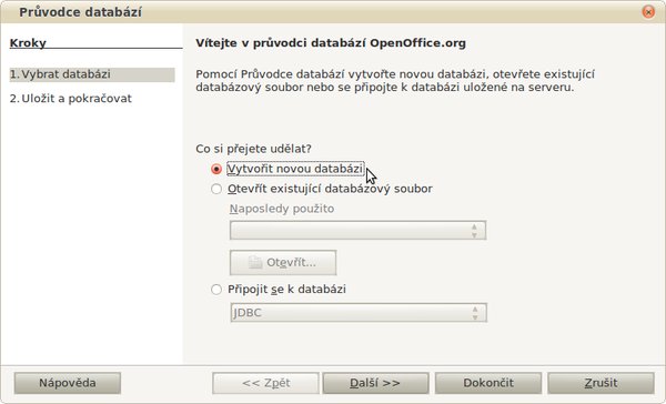 Průvodce založením databáze