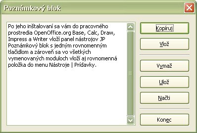 Poznámkový blok v moduli Writer