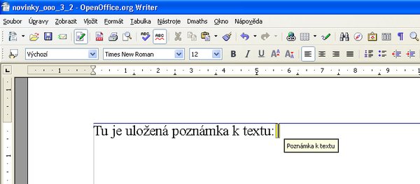 Poznámka v texte vo verzii OpenOffice.org 2.4.1