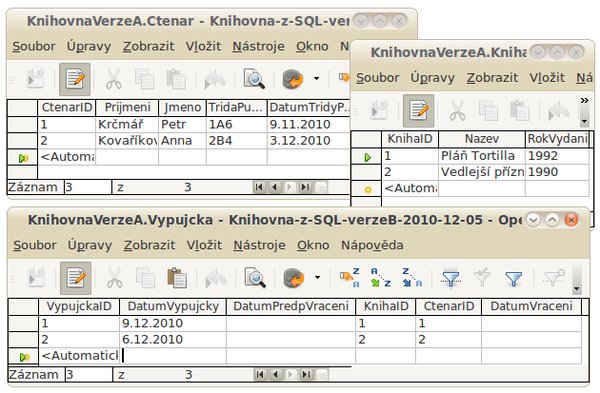 Tabulka Vypujcka s dalšími po doplnění hodnot cizích klíčů, verze „A“