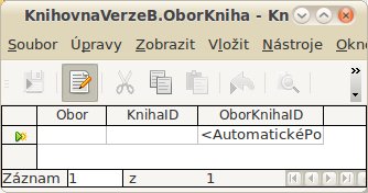 Zatím prázdná tabulka KnihaObor