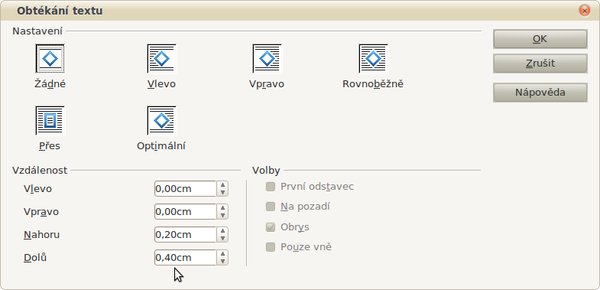 Nastavení okrajů nad a pod tabulkou formuláře