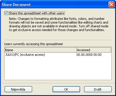 Povolenie zdieľania zošitu modulu Calc