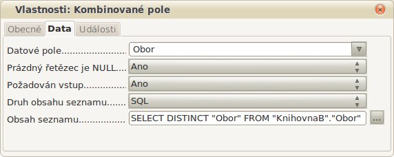 Obrázek 9: Záložka Data okna Vlastnosti