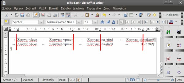 Použití tabulátorů ve Writeru