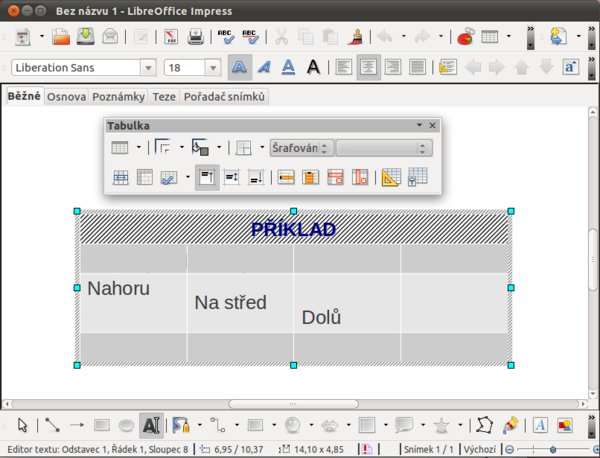 Šrafování u prvního řádku
